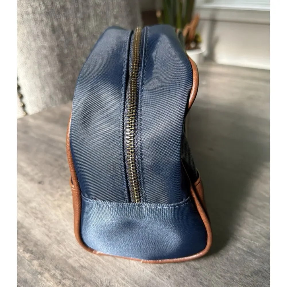 Tommy Bahama Men's Toiletry Bag Travel Dopp kit Faux Leather Navy Blue Brown